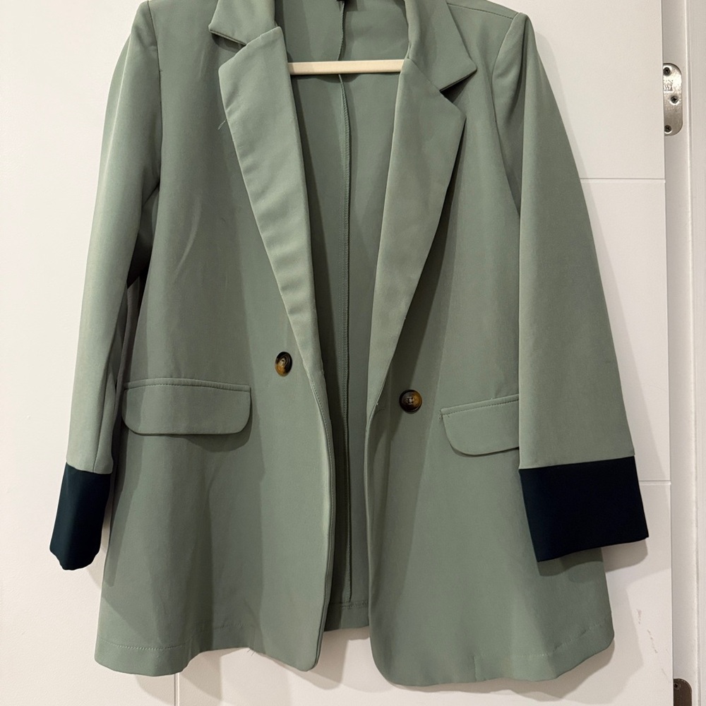Green Blazer with Black Cuff Details